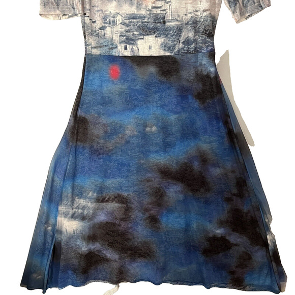 Midi Dress SZ S Sea Ocean Nautical Semi Sheer Mesh Skirt Art to Wear Grunge - Picture 7 of 16